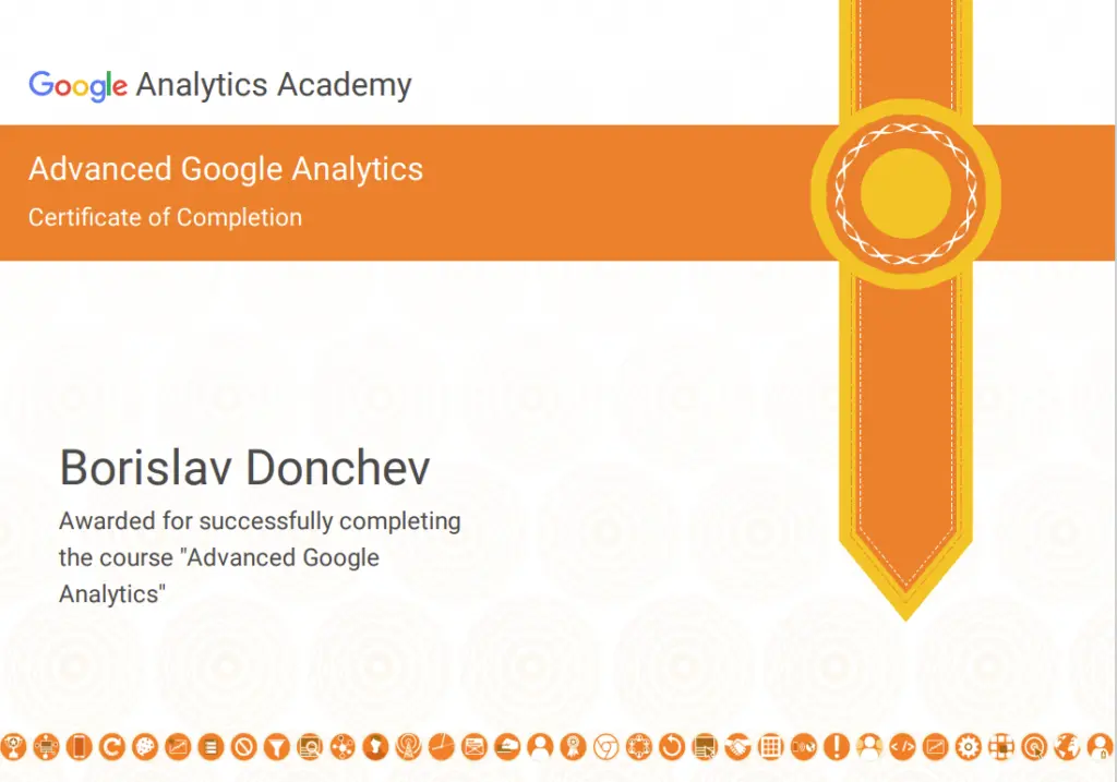 Сертификат по Advanced Google Analytics на Борислав Дончев