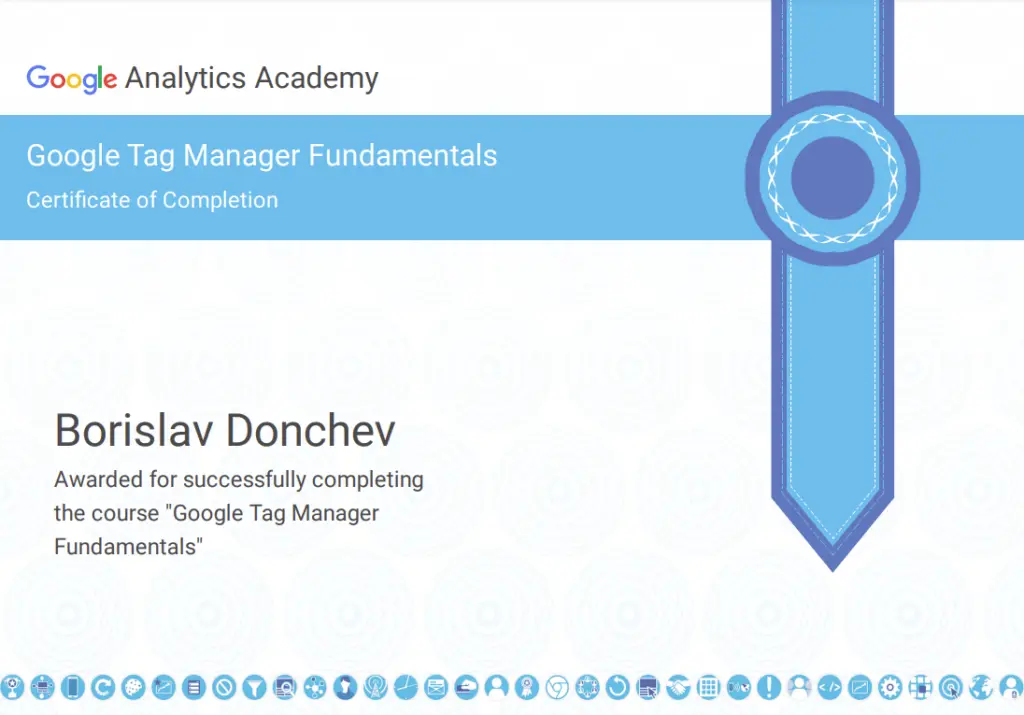 Сертификат по Google Tag Manager на Борислав Дончев