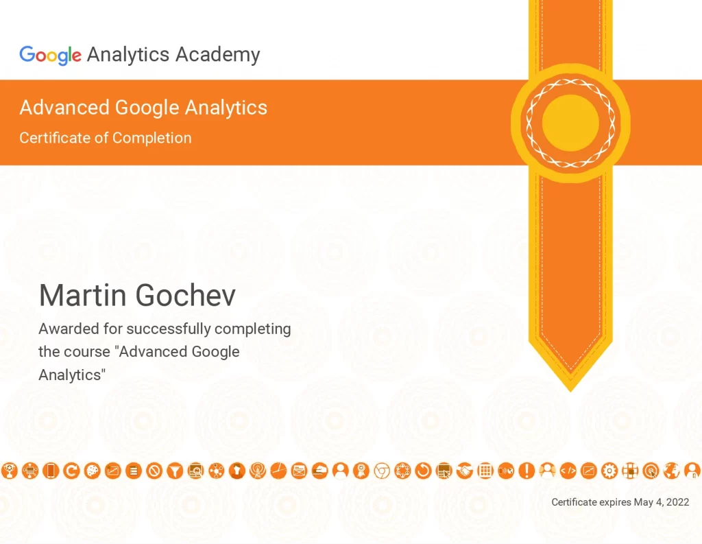 Сертификат по Advanced Google Analytics на Мартин Гочев