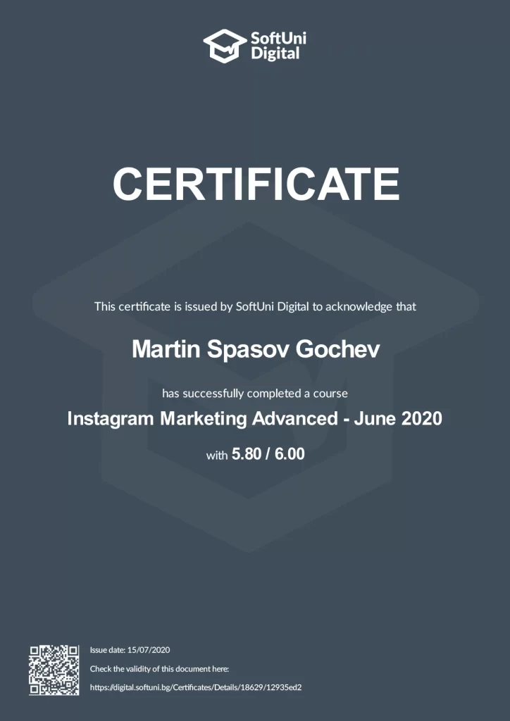 Сертификат за Instagram маркетинг
